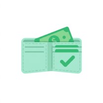 Wallet with a banknote and a checkmark